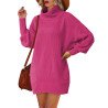 Women Casual Turtleneck Oversized Sweater Dresses Ribbed Baggy Pullover Knit Dress