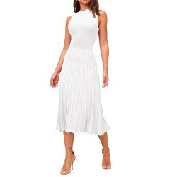 Women's Knit Tank Dresses Vacation Sleeveless Ribbed Swing Party Midi Dresses