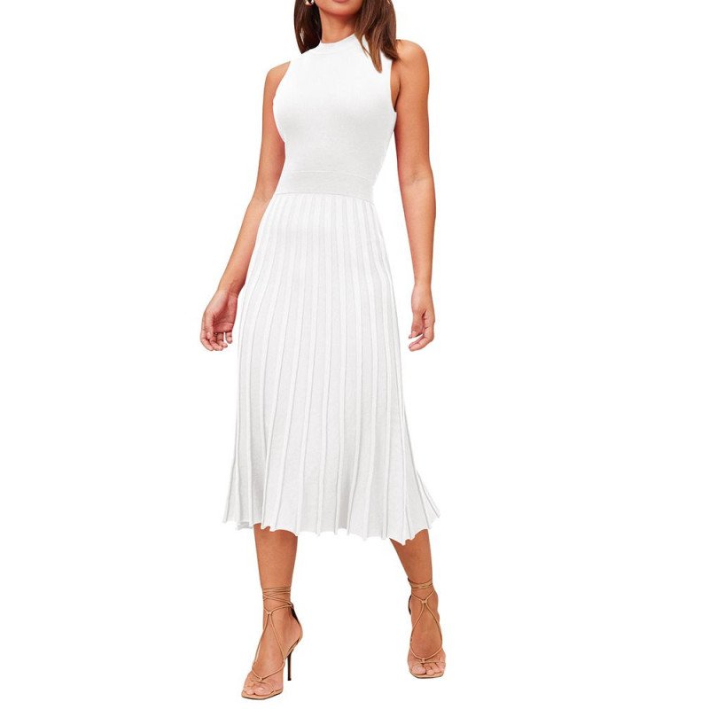 Women's Knit Tank Dresses Vacation Sleeveless Ribbed Swing Party Midi Dresses