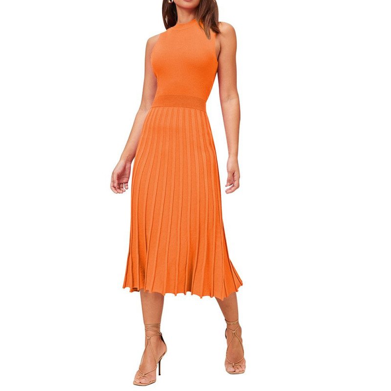Women's Knit Tank Dresses Vacation Sleeveless Ribbed Swing Party Midi Dresses