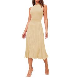 Women's Knit Tank Dresses Vacation Sleeveless Ribbed Swing Party Midi Dresses