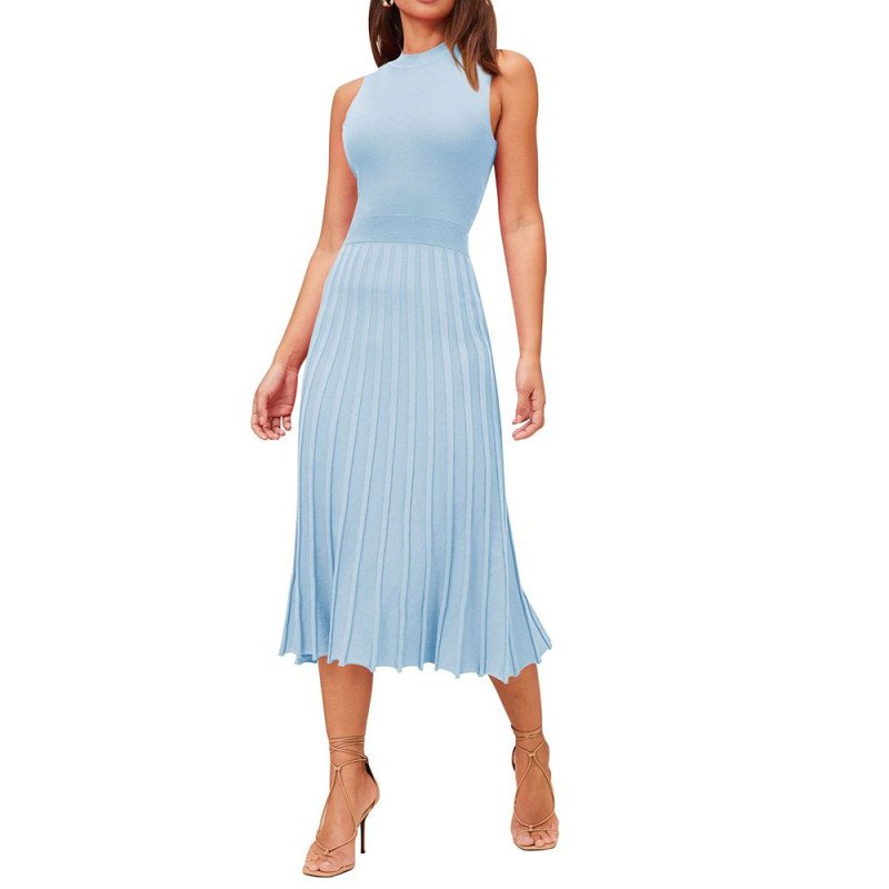 Women's Knit Tank Dresses Vacation Sleeveless Ribbed Swing Party Midi Dresses