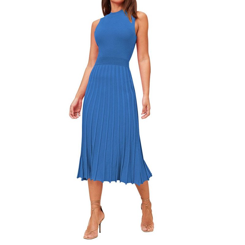 Women's Knit Tank Dresses Vacation Sleeveless Ribbed Swing Party Midi Dresses