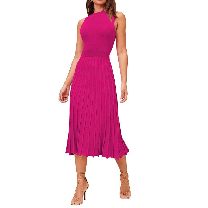 Women's Knit Tank Dresses Vacation Sleeveless Ribbed Swing Party Midi Dresses
