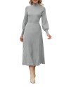 Women's 2 Piece Sweater Dress Mock Neck Puff Sleeve Ribbed Knit Top Maxi Skirt Set