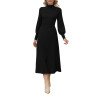 Women's 2 Piece Sweater Dress Mock Neck Puff Sleeve Ribbed Knit Top Maxi Skirt Set