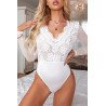 Long Sleeve Lace V Neck Mesh Bodysuit