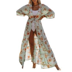 Women's Flowy Kimono Cardigan Sheer Floral Print Dress Beach Coverups Swimsuit