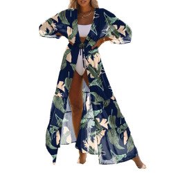 Women's Flowy Kimono Cardigan Sheer Floral Print Dress Beach Coverups Swimsuit