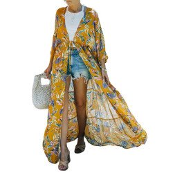 Women's Flowy Kimono Cardigan Sheer Floral Print Dress Beach Coverups Swimsuit