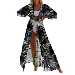 Women's Flowy Kimono Cardigan Sheer Floral Print Dress Beach Coverups Swimsuit