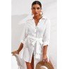 Casual Long Sleeve Striped Shirt Dress Beach Swimsuit Cover Ups with Belt