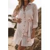 Women Loose Long Sleeve Swimsuit Cover Ups Striped Shirt Dress Kimonos With Belt