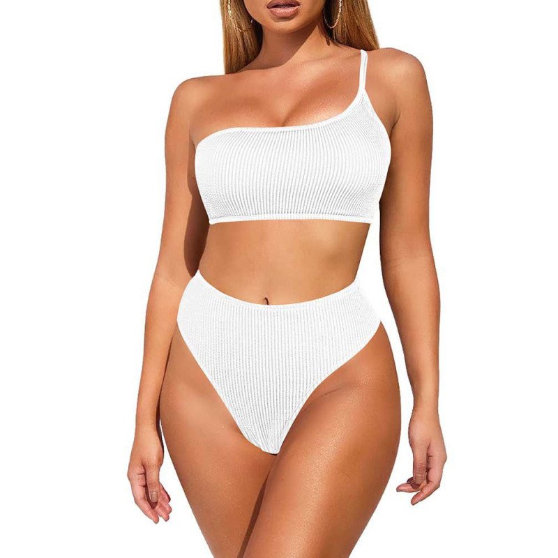 Womens Bikini Sets One Shoulder High Cut Two Piece Bathing Suit