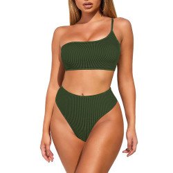 Womens Bikini Sets One Shoulder High Cut Two Piece Bathing Suit