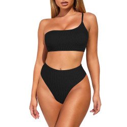 Womens Bikini Sets One Shoulder High Cut Two Piece Bathing Suit