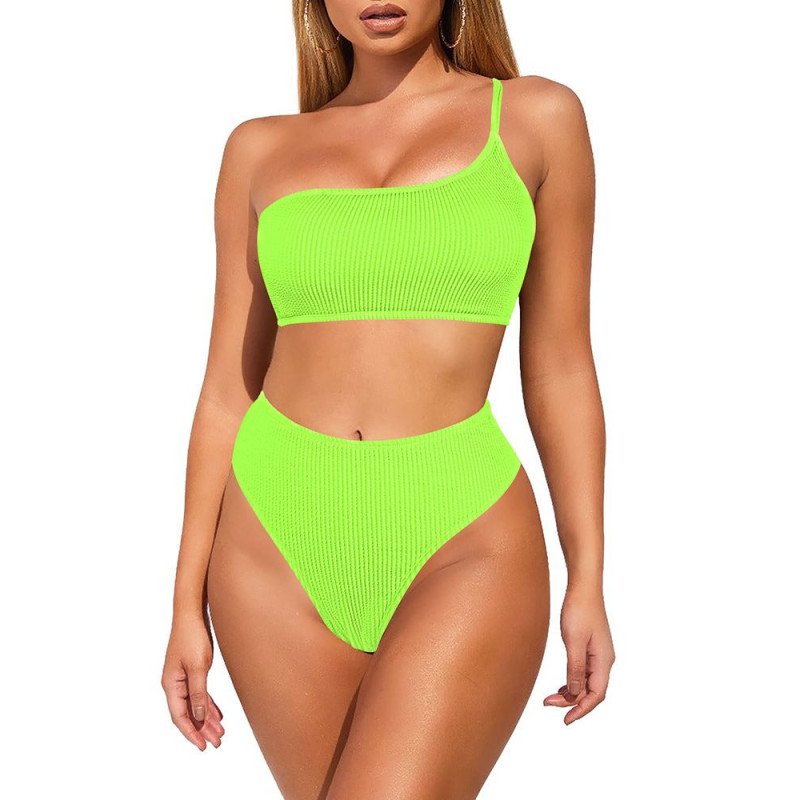 Womens Bikini Sets One Shoulder High Cut Two Piece Bathing Suit