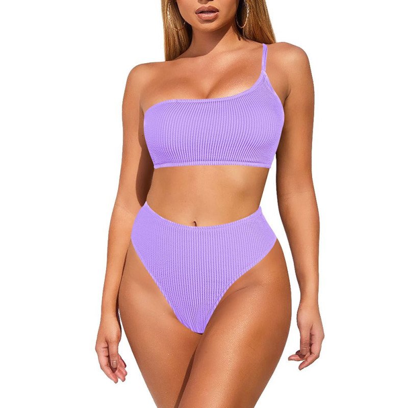 Womens Bikini Sets One Shoulder High Cut Two Piece Bathing Suit