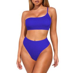 Womens Bikini Sets One Shoulder High Cut Two Piece Bathing Suit