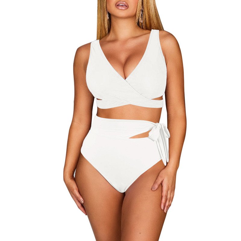 Women's Bikini Swimsuit Front Cross Cut Out Tie Two Piece Bathing Suit