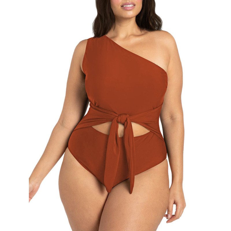 Women's Plus Size One Shoulder One Piece Swimsuit Cut Out Swimwear Bathing Suits