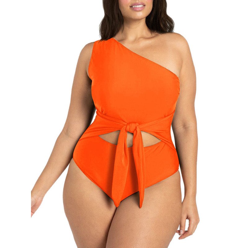 Women's Plus Size One Shoulder One Piece Swimsuit Cut Out Swimwear Bathing Suits