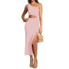 Womens Sexy One Shoulder Cut Out Midi Dress Party Dress with Side Slit