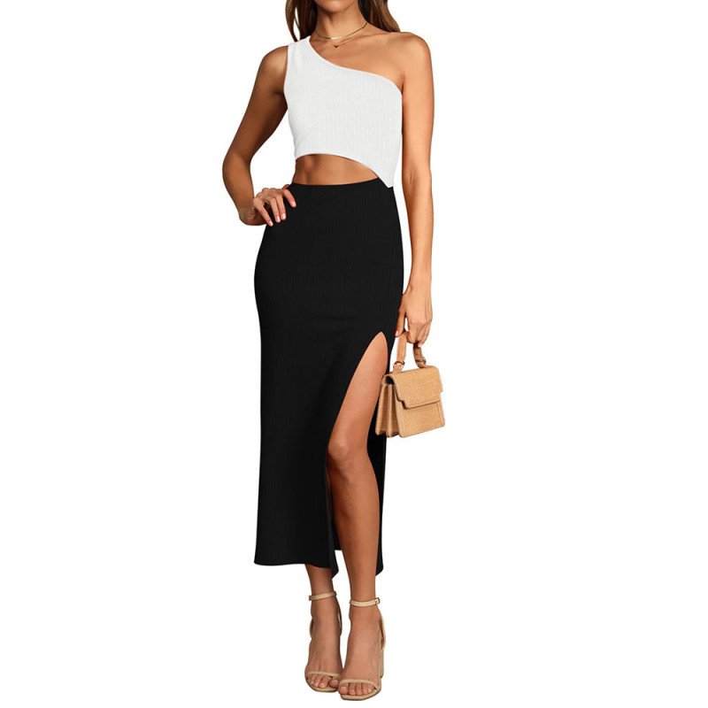 Womens Sexy One Shoulder Cut Out Midi Dress Party Dress with Side Slit