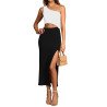 Womens Sexy One Shoulder Cut Out Midi Dress Party Dress with Side Slit