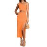Womens Sexy One Shoulder Cut Out Midi Dress Party Dress with Side Slit