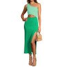 Womens Sexy One Shoulder Cut Out Midi Dress Party Dress with Side Slit