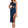 Womens Sexy One Shoulder Cut Out Midi Dress Party Dress with Side Slit