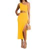 Womens Sexy One Shoulder Cut Out Midi Dress Party Dress with Side Slit
