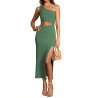 Womens Sexy One Shoulder Cut Out Midi Dress Party Dress with Side Slit
