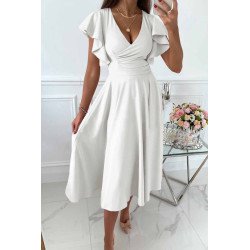 Womens V Neck Ruffle Sleeve Wrap Dress Midi Dress Cocktail Party Dress