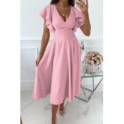 Womens V Neck Ruffle Sleeve Wrap Dress Midi Dress Cocktail Party Dress