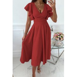 Womens V Neck Ruffle Sleeve Wrap Dress Midi Dress Cocktail Party Dress