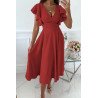 Womens V Neck Ruffle Sleeve Wrap Dress Midi Dress Cocktail Party Dress