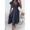 Womens V Neck Ruffle Sleeve Wrap Dress Midi Dress Cocktail Party Dress