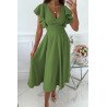 Womens V Neck Ruffle Sleeve Wrap Dress Midi Dress Cocktail Party Dress