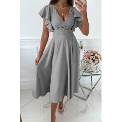 Womens V Neck Ruffle Sleeve Wrap Dress Midi Dress Cocktail Party Dress