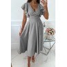 Womens V Neck Ruffle Sleeve Wrap Dress Midi Dress Cocktail Party Dress