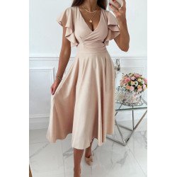 Womens V Neck Ruffle Sleeve Wrap Dress Midi Dress Cocktail Party Dress