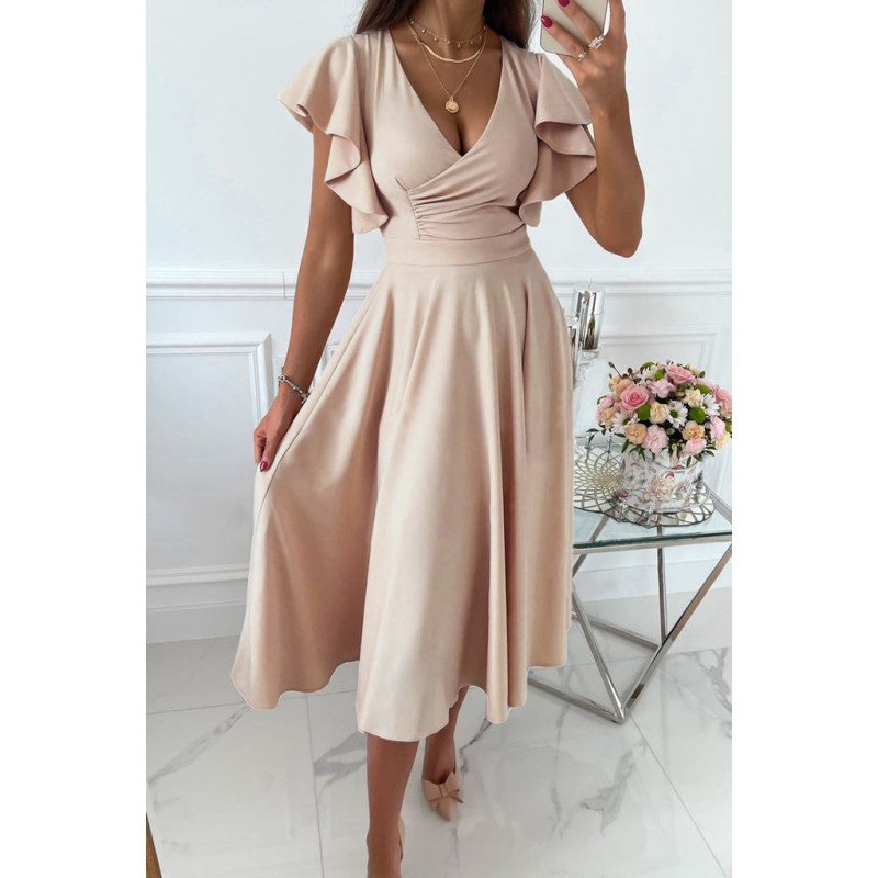 Womens V Neck Ruffle Sleeve Wrap Dress Midi Dress Cocktail Party Dress