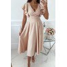 Womens V Neck Ruffle Sleeve Wrap Dress Midi Dress Cocktail Party Dress