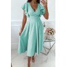 Womens V Neck Ruffle Sleeve Wrap Dress Midi Dress Cocktail Party Dress