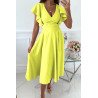 Womens V Neck Ruffle Sleeve Wrap Dress Midi Dress Cocktail Party Dress