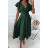 Womens V Neck Ruffle Sleeve Wrap Dress Midi Dress Cocktail Party Dress