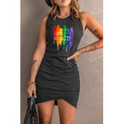Love Wins Rainbow Printed Ruched Sleeveless Bodycon Tank Short Mini Dress
