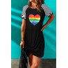 Womens Pride Rainbow Heart Shape Mini Dress Striped Short Sleeve Dresses